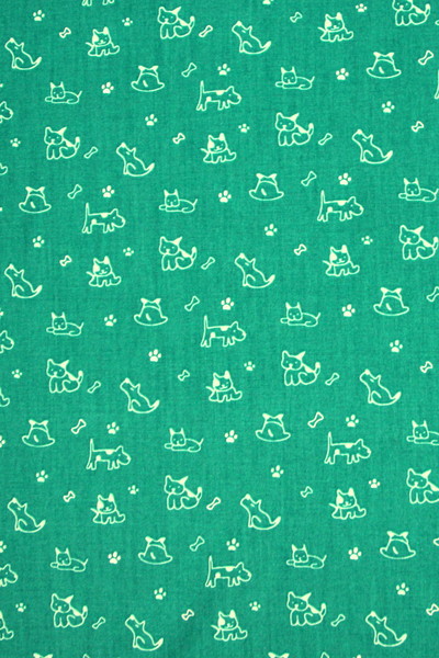 Pale Mint Dogs on Teal Printed Cotton
