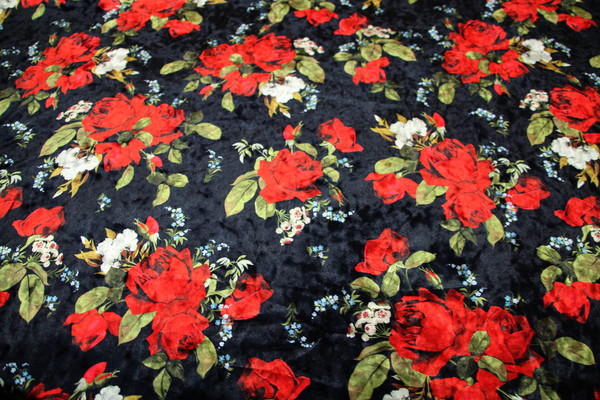 Red Rose Printed Stretch Velvet