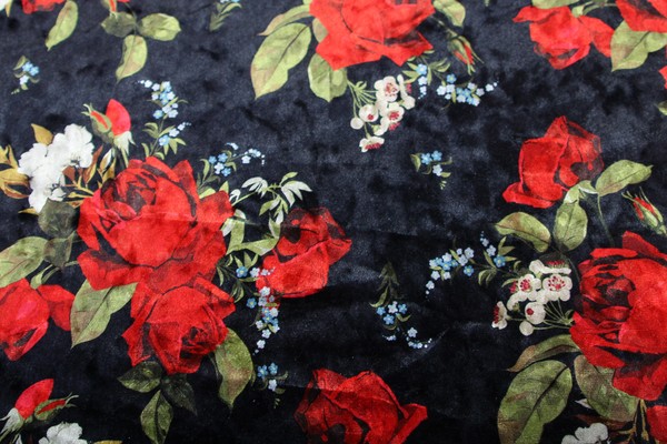 Red Rose Printed Stretch Velvet
