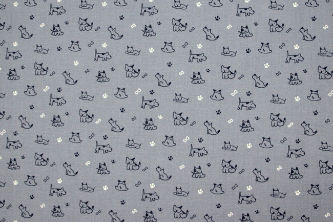 Navy Dogs on Chambray Printed Cotton