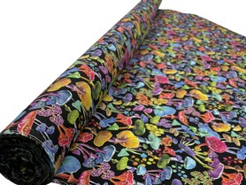 Luminous Forest Mushrooms on Black Premium Cotton