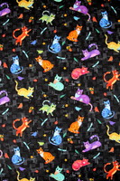 Scattered Cool Cats on Black Premium Printed Cotton