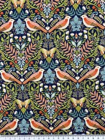 Turtle Doves and Flowers Foiled Printed Cotton