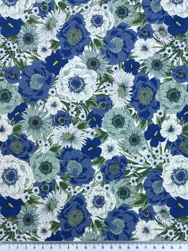 Blues & Greens Floral Printed Cotton