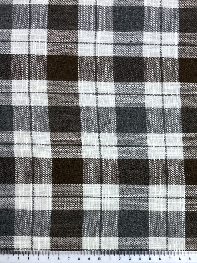 Brown, Grey & Soft White 100% Checked Linen