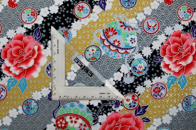 Multi Diagonal Floral with Metallic Silver on Japanese Premium Printed Cotton
