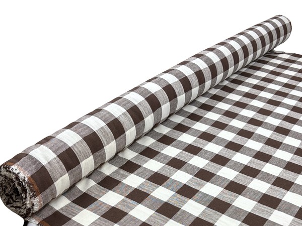 Chocolate Brown & Soft White 100% Checked Linen