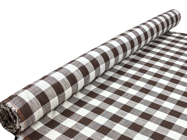 Chocolate Brown & Soft White 100% Checked Linen