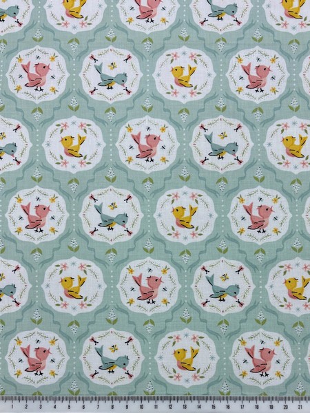 Birds on Mint Printed Cotton