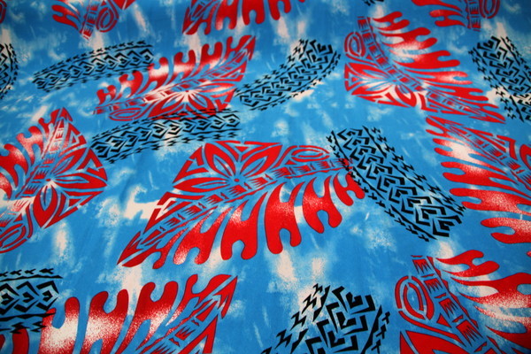 Red on Mottled Blue Pasifika Printed Mini Matt