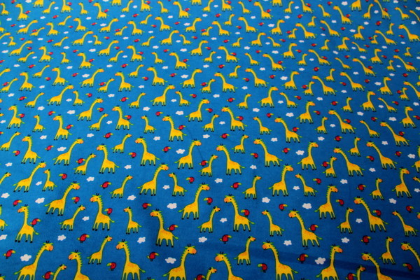 Gold Giraffes & Bright Parrots on Blue Printed Wincyette