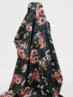 Wild Roses & Birds on Bottle Green Printed Cotton