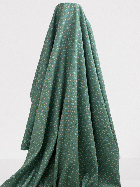 Hearts & Flowers on Teal Printed Cotton