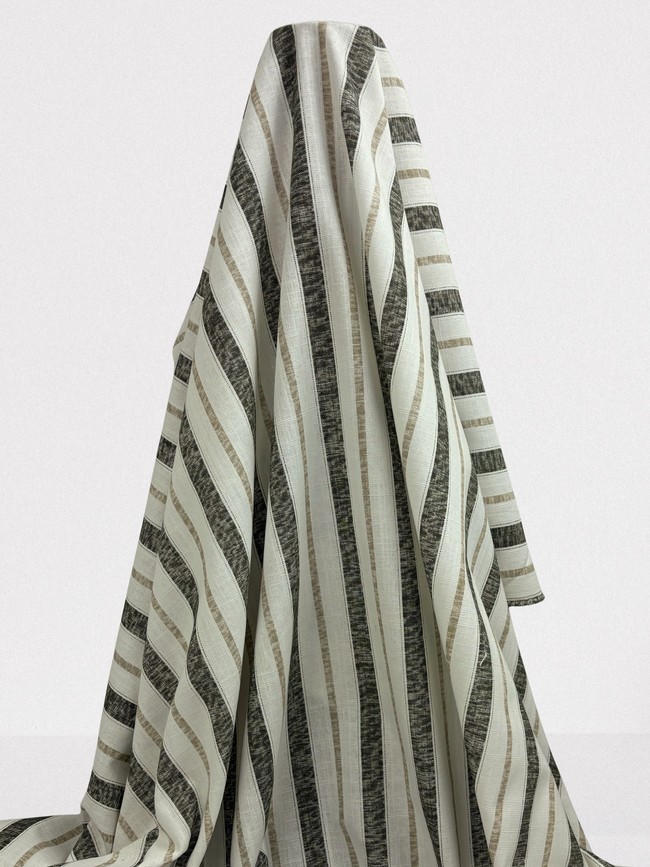 Olive, Beige & Ivory 100% Striped Linen
