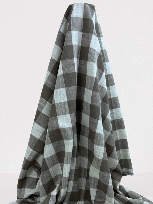 Taupe & Ivory 100% Checked Linen