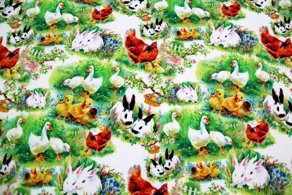 Animals & Eggs On White Printed Cotton