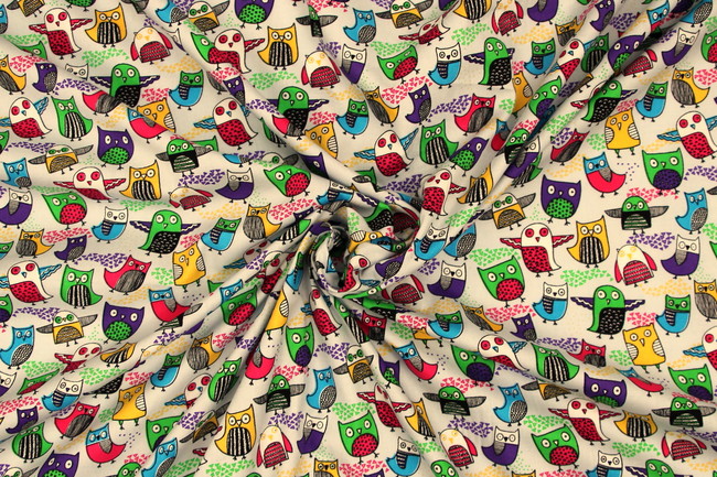 Funky Owls on Palest Blue Printed Cotton