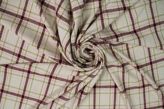 Pale Pink, Burgundy & Chartreuse Tartan Wool Blend 