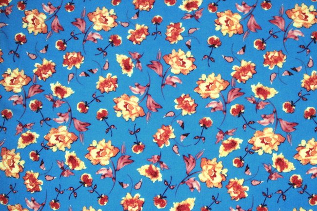 Hedgerow Roses on Sky Blue Printed Rayon