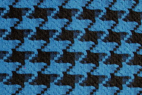 Black & Royal Woven Houndstooth Wool Blend Coating