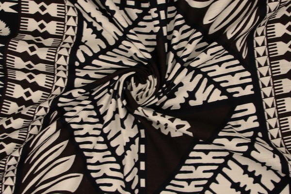 Dark Brown & Black Tapa Design on Natural Dobby Cotton