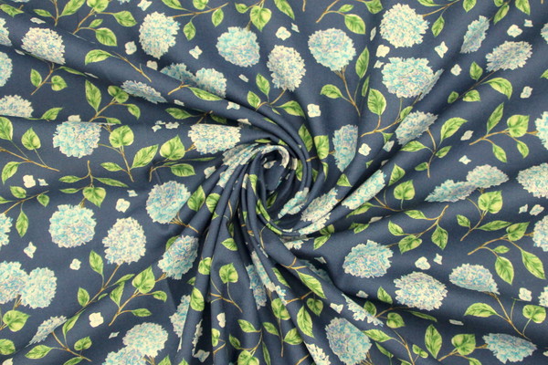 Summer Bliss Blue Hydrangea's on Blue Premium Printed Cotton
