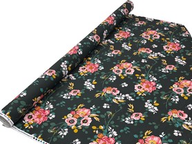Wild Roses & Birds on Bottle Green Printed Cotton