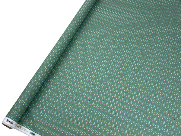 Hearts & Flowers on Teal Printed Cotton