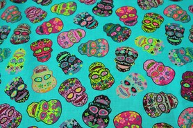 Teal Sugar Skulls Premium Printed Cotton