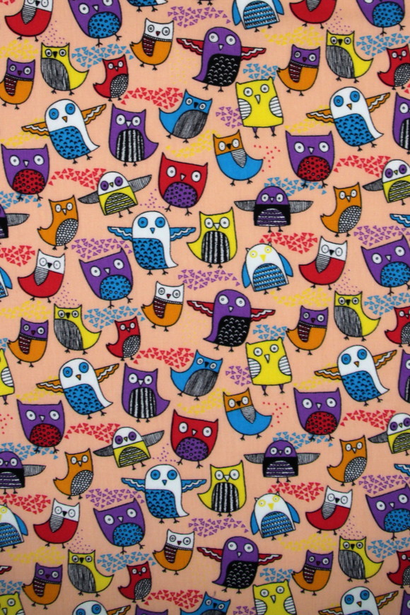 Funky Owls on Peach Printed Cotton