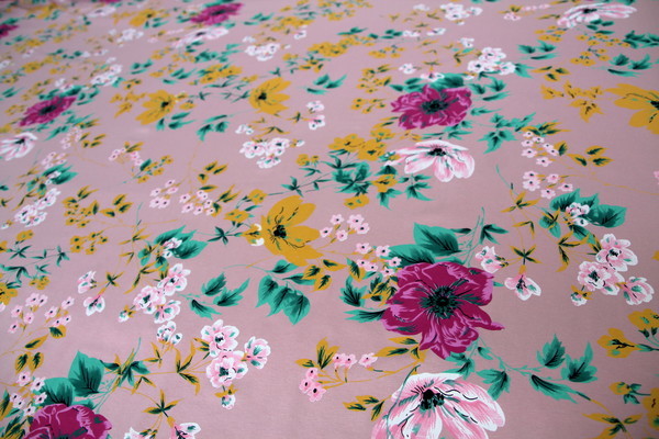 Floral Printed Cotton Lycra - Blush