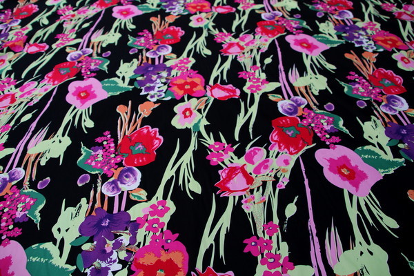 Brights & Fluoro Floral on Black Stretch Cotton