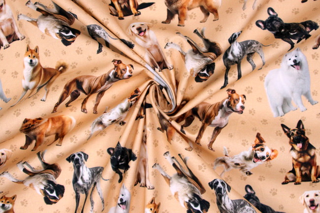 Furry Fun Tossed Dogs Premium Printed Cotton