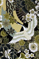 Gilded Cranes & Flowers on Black Japanese Premium Printed Cotton
