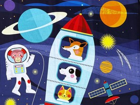 * REDUCED * Rockets in Space Printed Panel