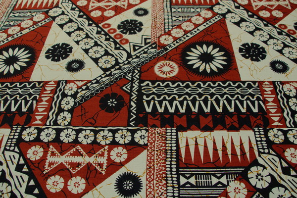 Rust & Black Tapa Design on Cream Dobby