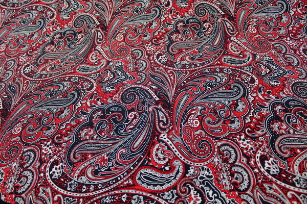 Paisley Stretch Knit - Red & Blue