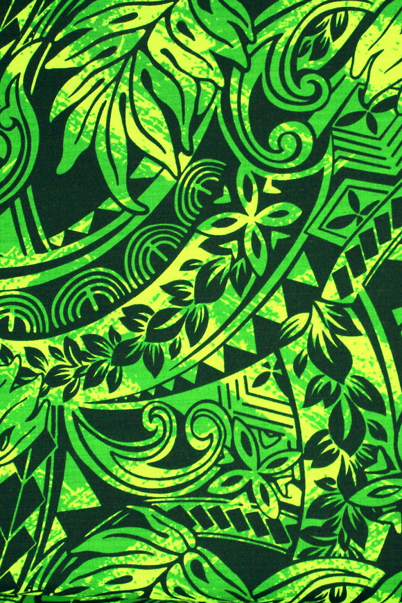 Lime Green Tones on Bottle Green Pasifika Dobby Cotton