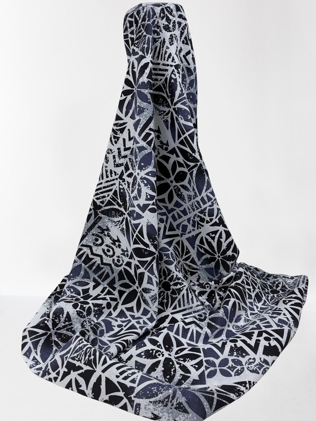 Denim, Grey & Black Tones on White Pacific Island Cotton Dobby