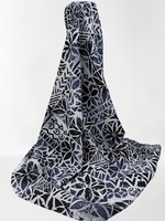 Denim, Grey & Black Tones on White Pacific Island Cotton Dobby