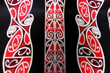 * REMNANT - Red & White on Black Traditional Maori Design Printed Dobby