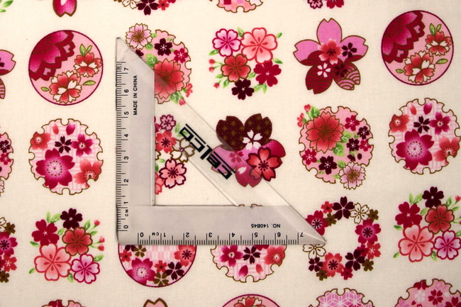 Pink Tone Floral Circles on White Printed Cotton