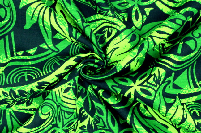 Lime Green Tones on Bottle Green Pasifika Dobby Cotton