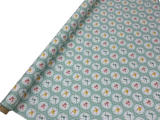 Birds on Mint Printed Cotton