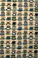 Teacups on Cream Kiwiana Cotton