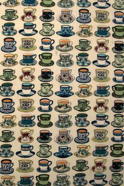Teacups on Cream Kiwiana Cotton