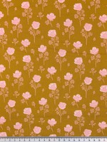 Mini Pink Roses on Burnt Mustard Printed Cotton