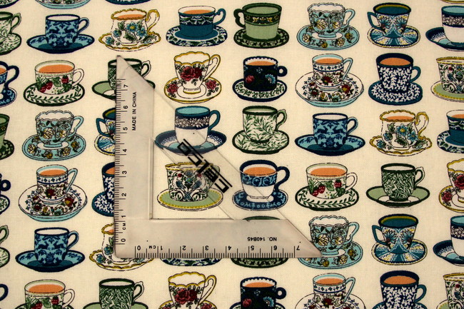 Teacups on Cream Kiwiana Cotton