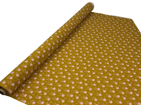 Mini Pink Roses on Burnt Mustard Printed Cotton