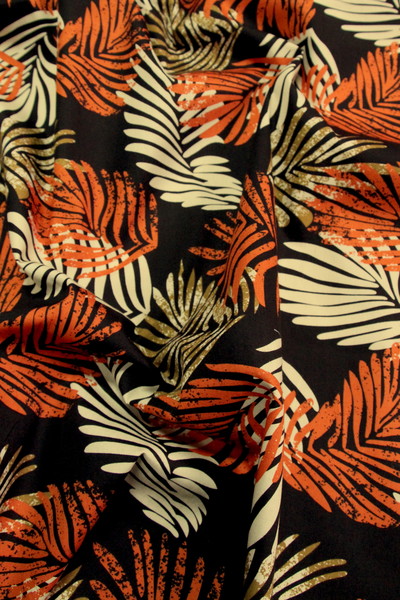 Orange & Beige on Brown Pasifika Palms Cotton